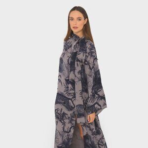 NWT - Niluu Jovi Grace Pusy-Bow Designer Maxi Monkey Tiger Dress, Size Small